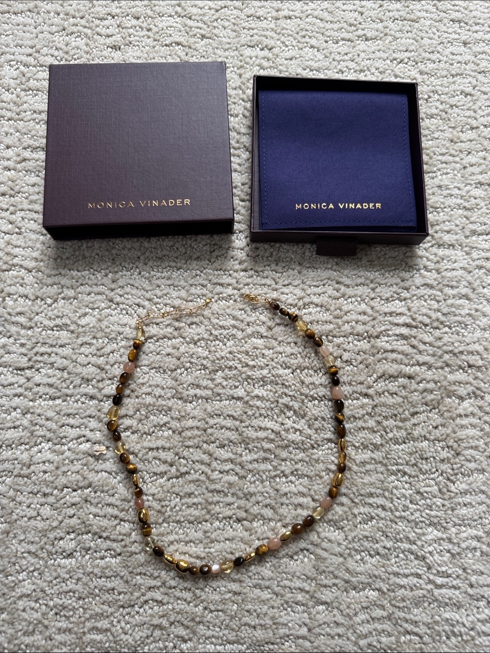 MONICA VINADER Gold and Brown Beaded Stone Necklace